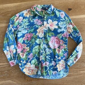 Vintage Denim Floral Women’s Shirt - Blue and Pink